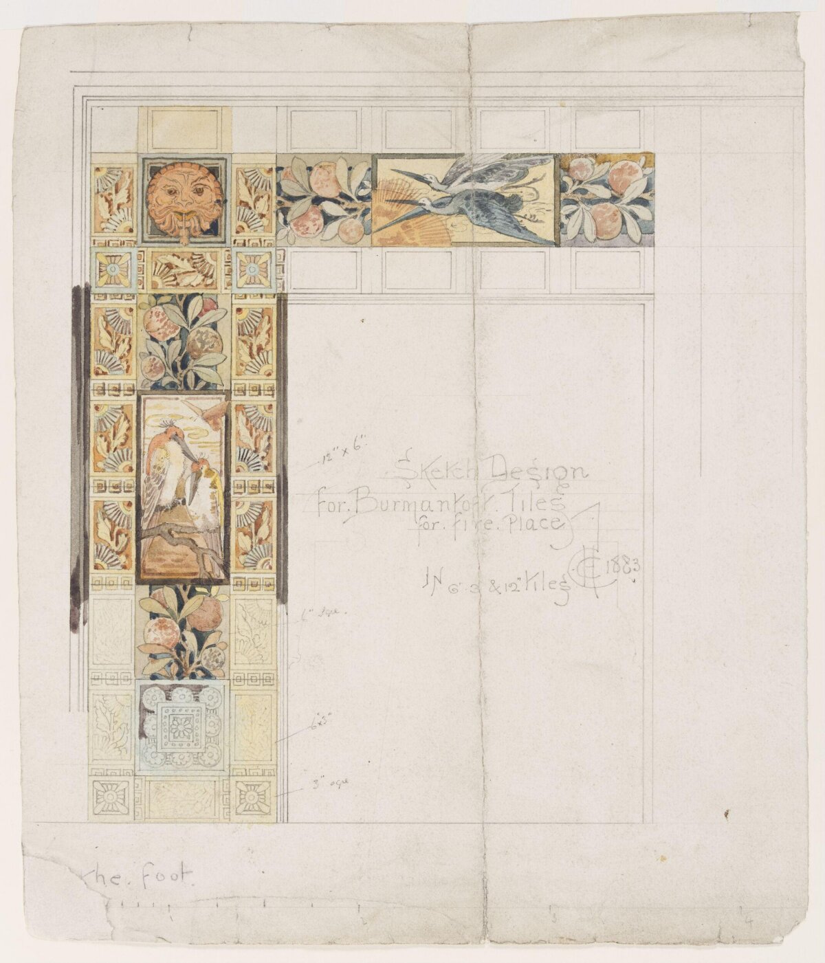 1883 Fireplace Tile Design Sketch