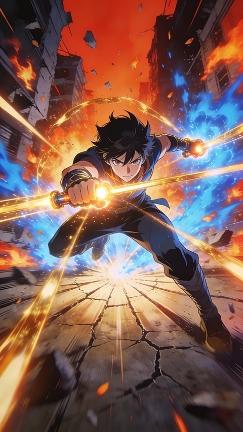 Anime Warrior in Battle Ruins