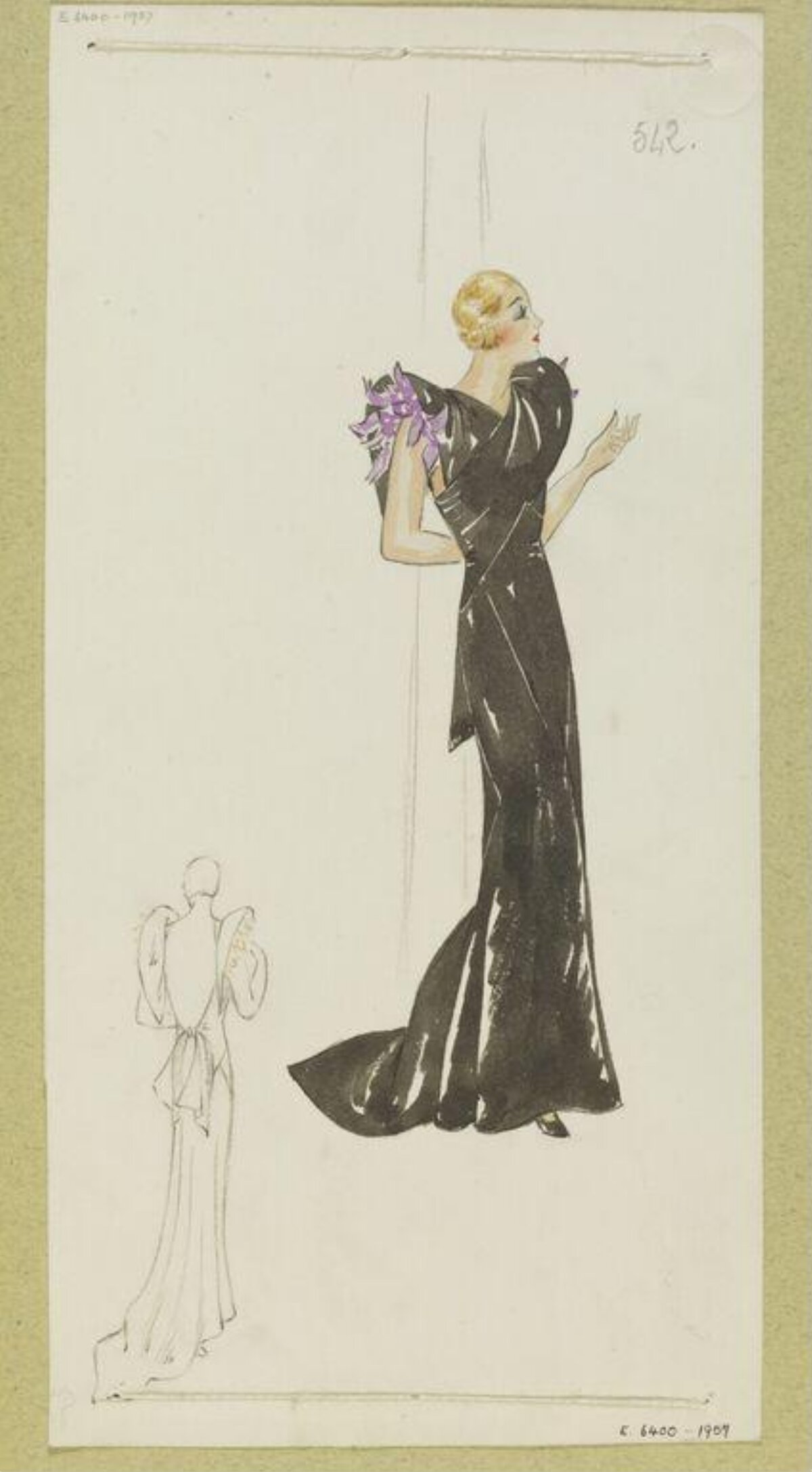 Vintage Black Evening Gown Fashion Sketch