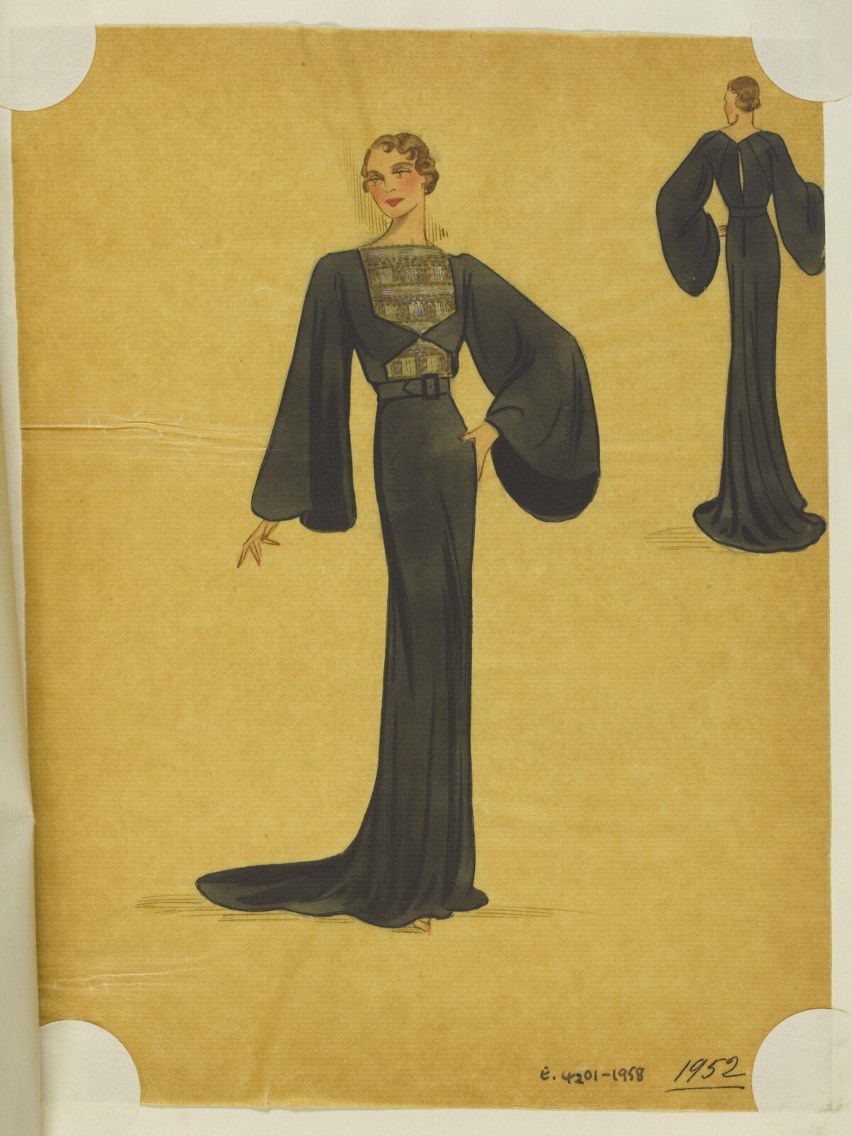 1952 Black Evening Gown Fashion Sketch