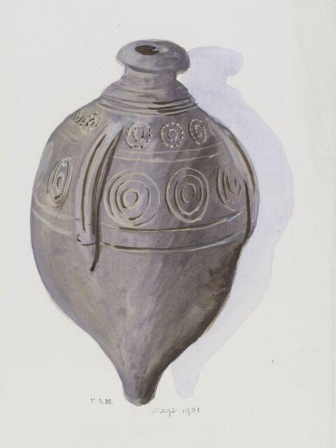 Watercolor Drawing of Patterned Pottery Jar