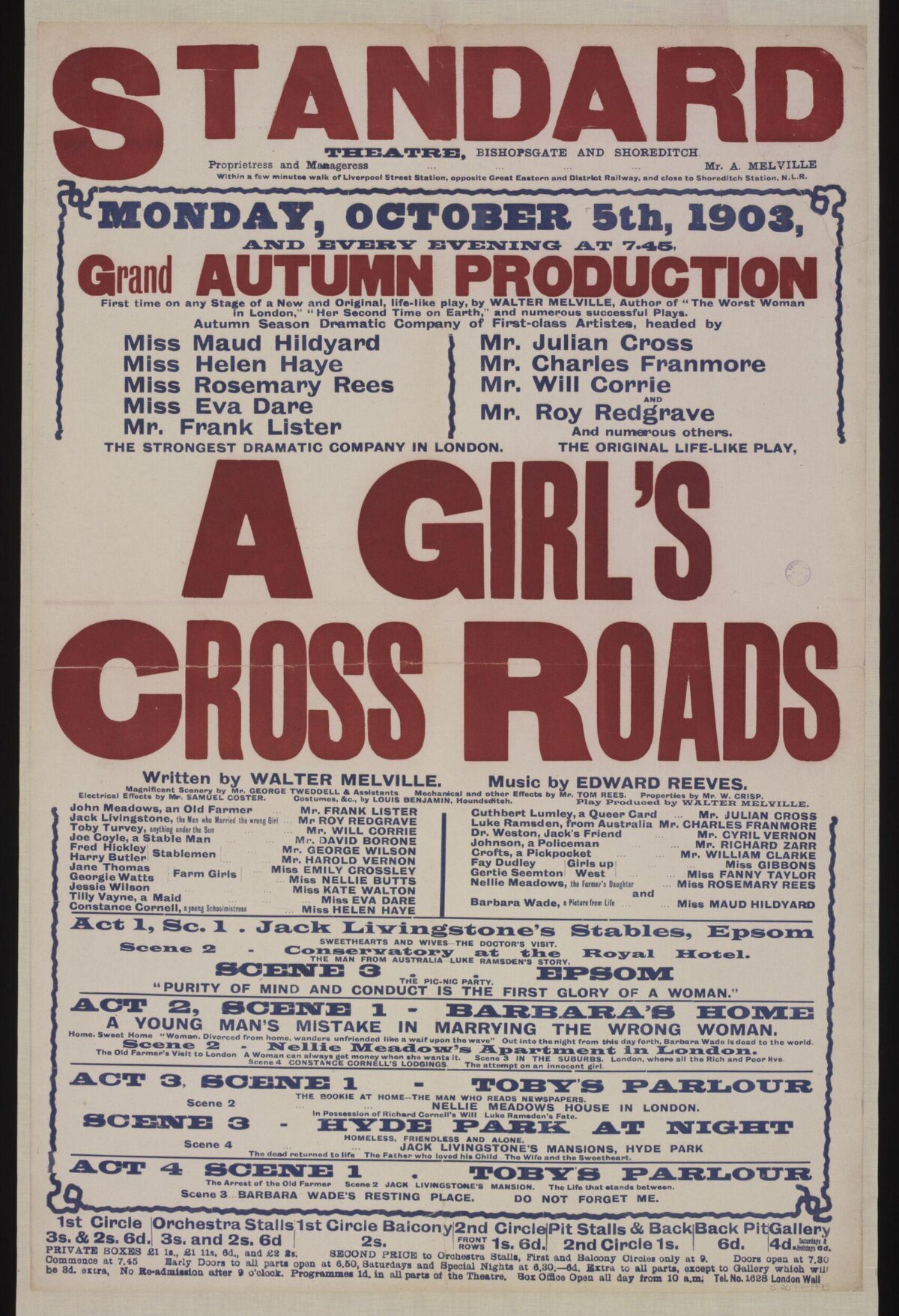 1903 A Girl's Cross Roads Theatre Poster