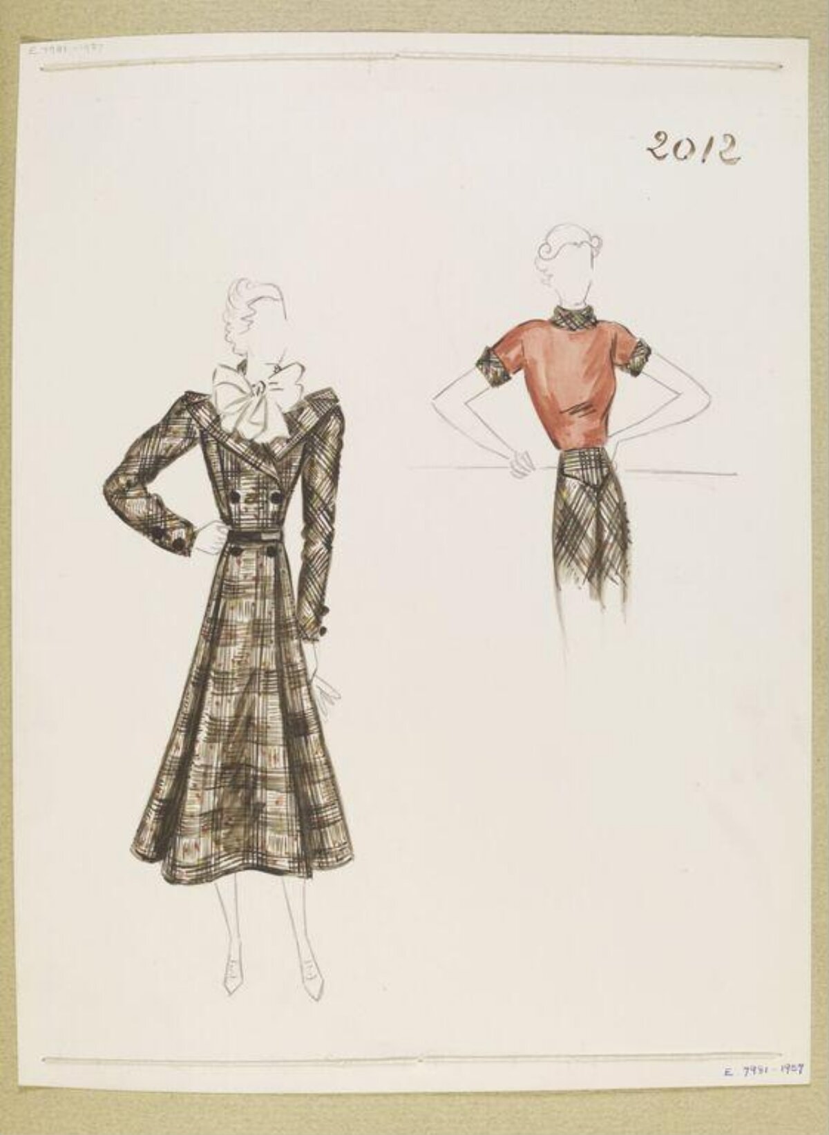 Two Vintage Fashion Outfit Sketches