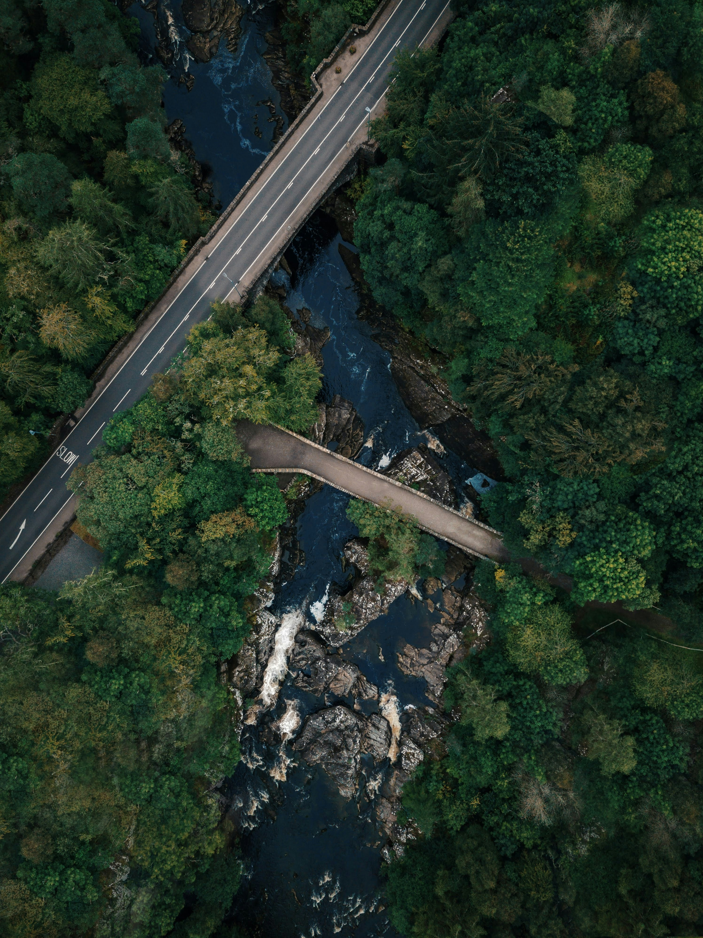 Aerial View of Two Bridges Over River