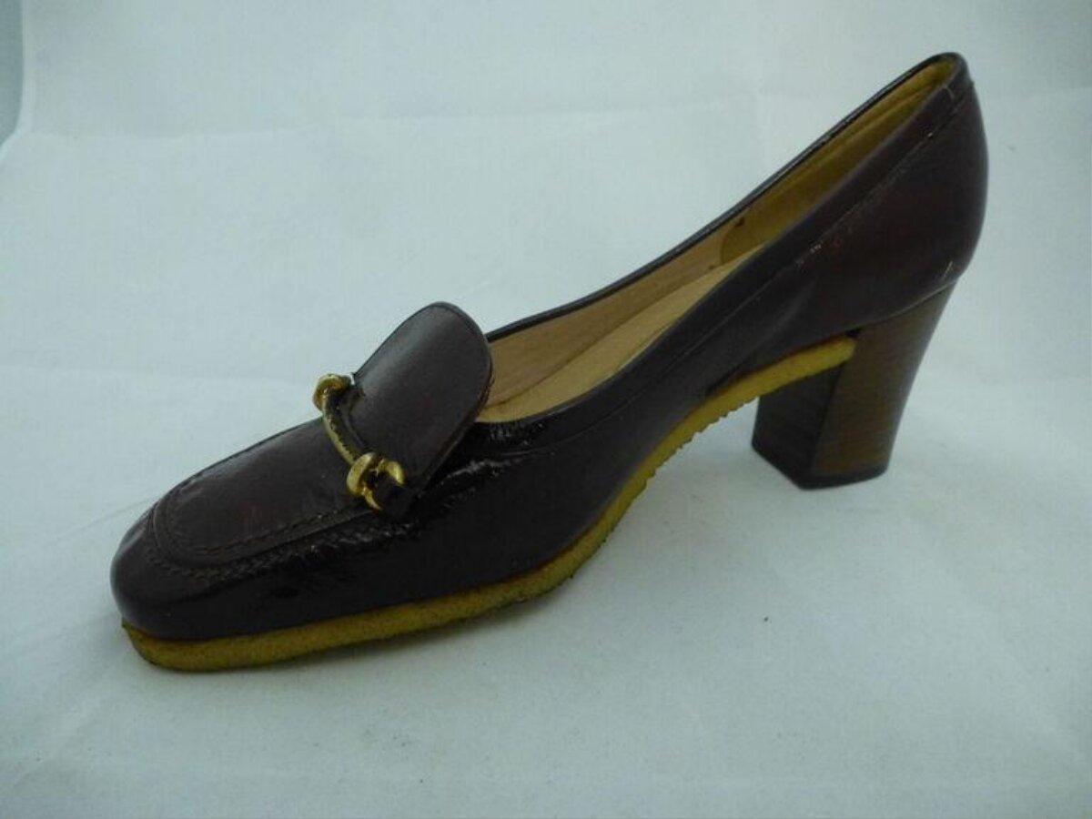 Brown Leather High Heel Loafer Pump