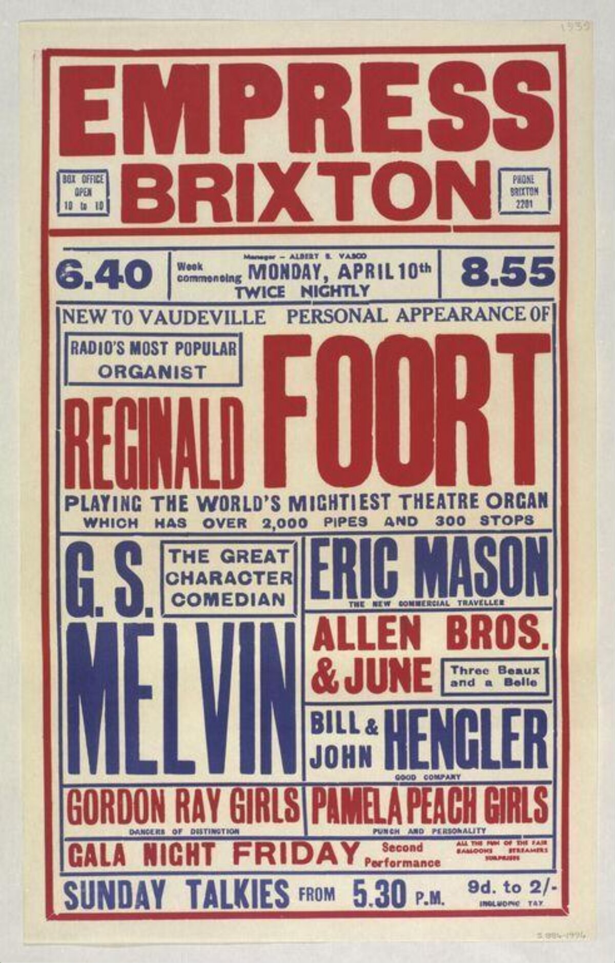 Vintage Empress Brixton Vaudeville Poster