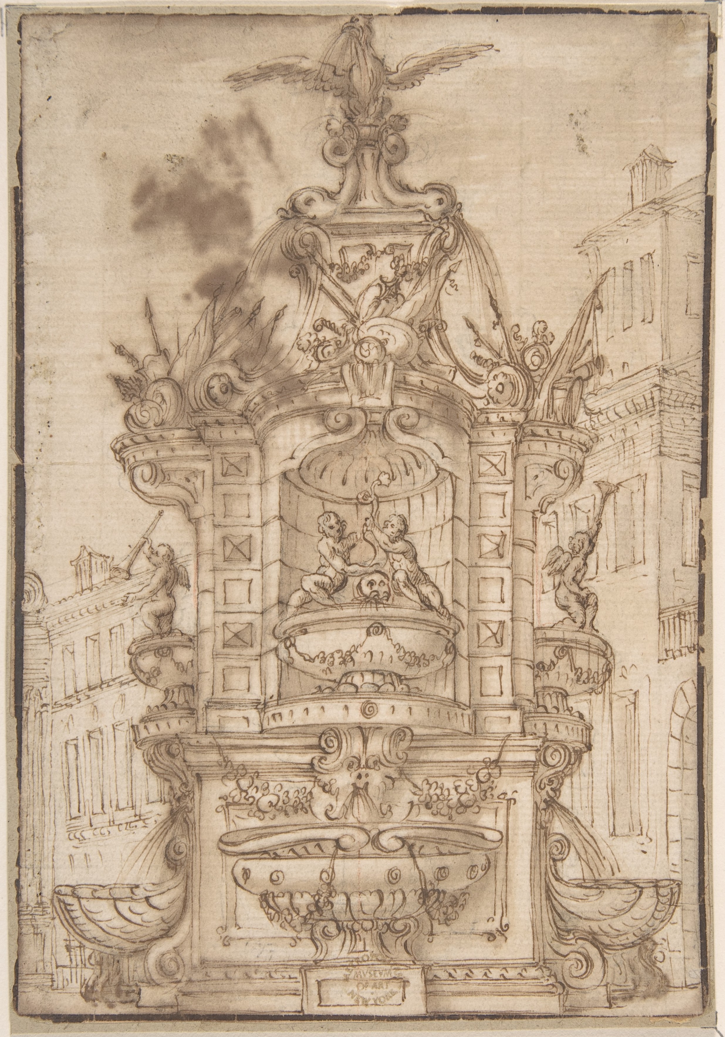 Sketch of Ornate Baroque Fountain