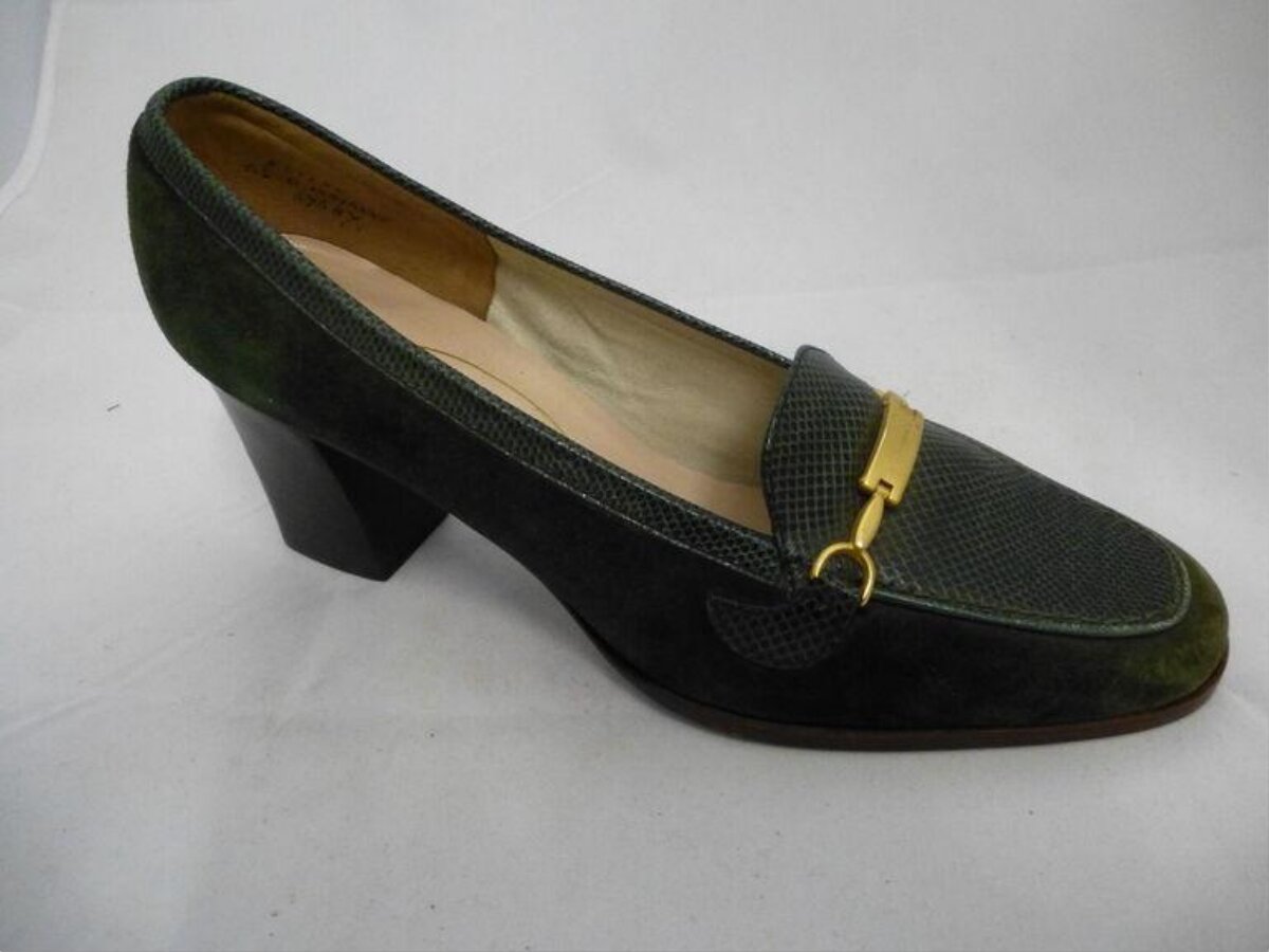 Dark Green Block Heel Loafer