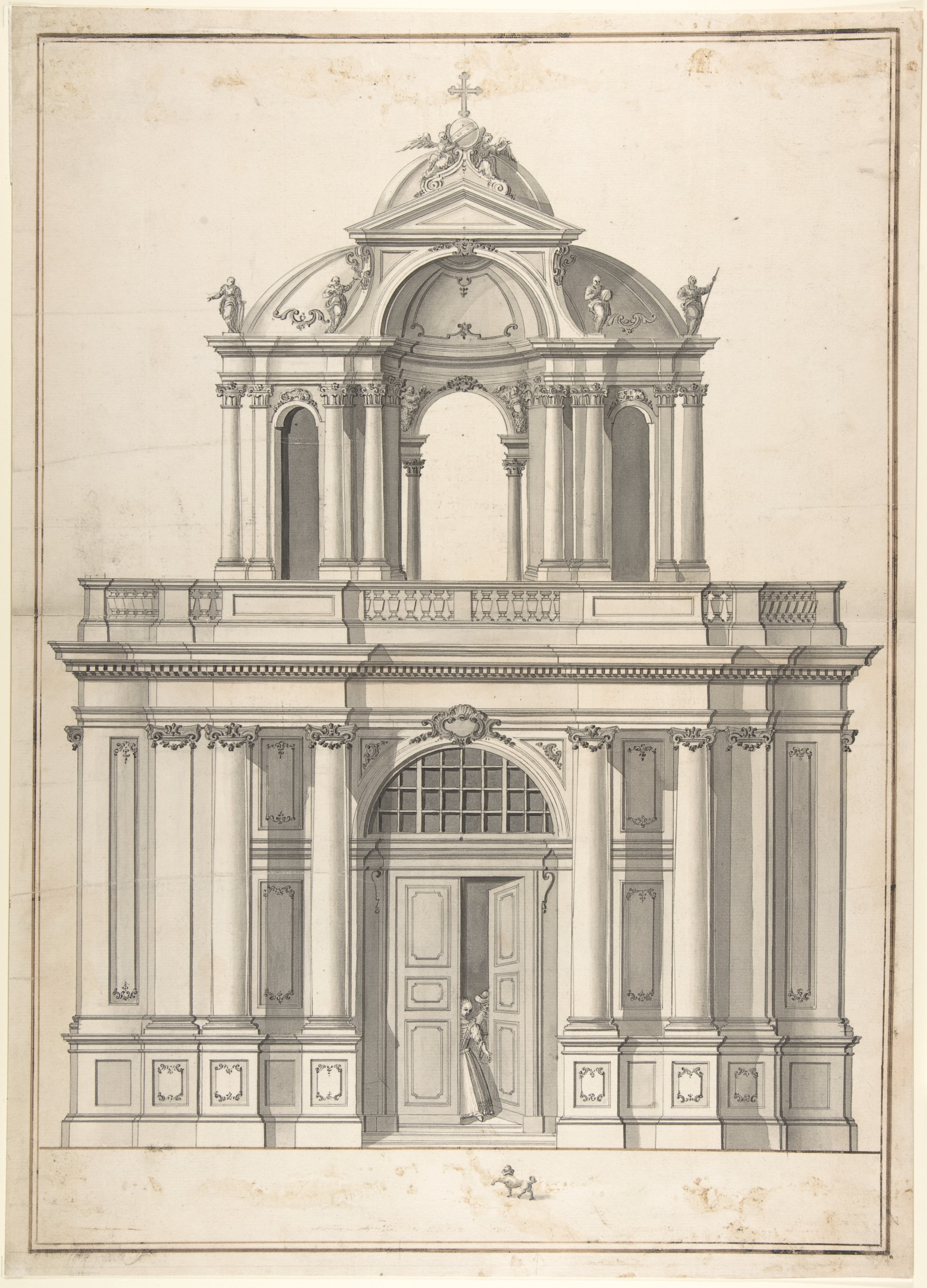 Baroque Church Facade Architectural Drawing