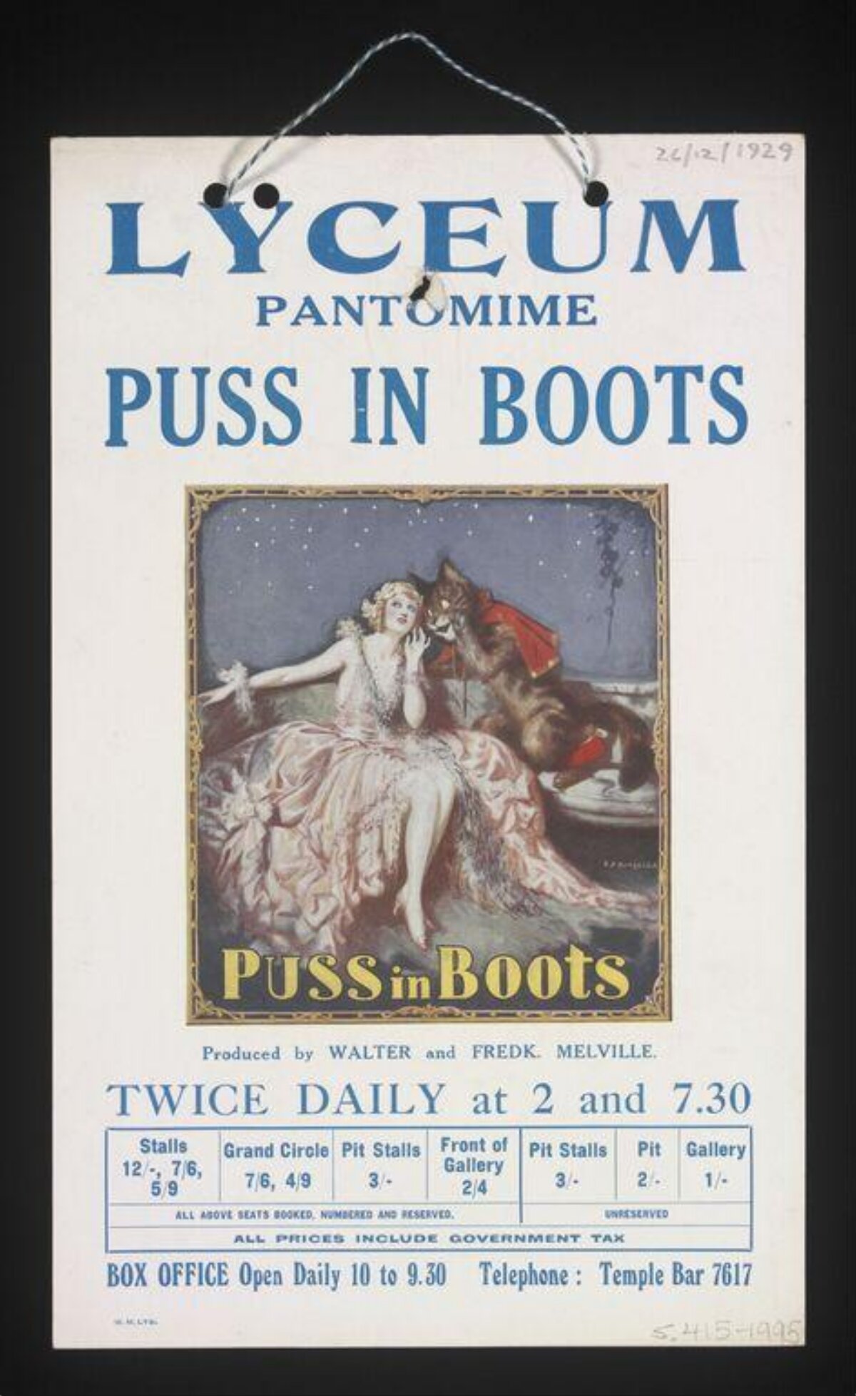 1929 Puss in Boots Pantomime Poster