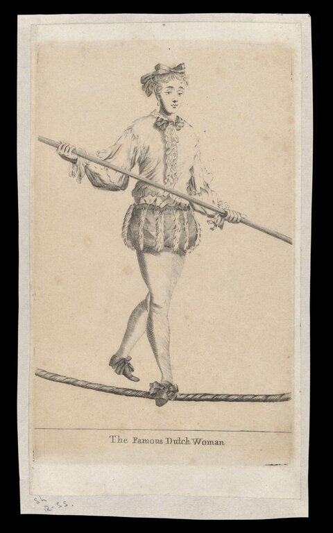 Antique Engraving of Dutch Tightrope Walker