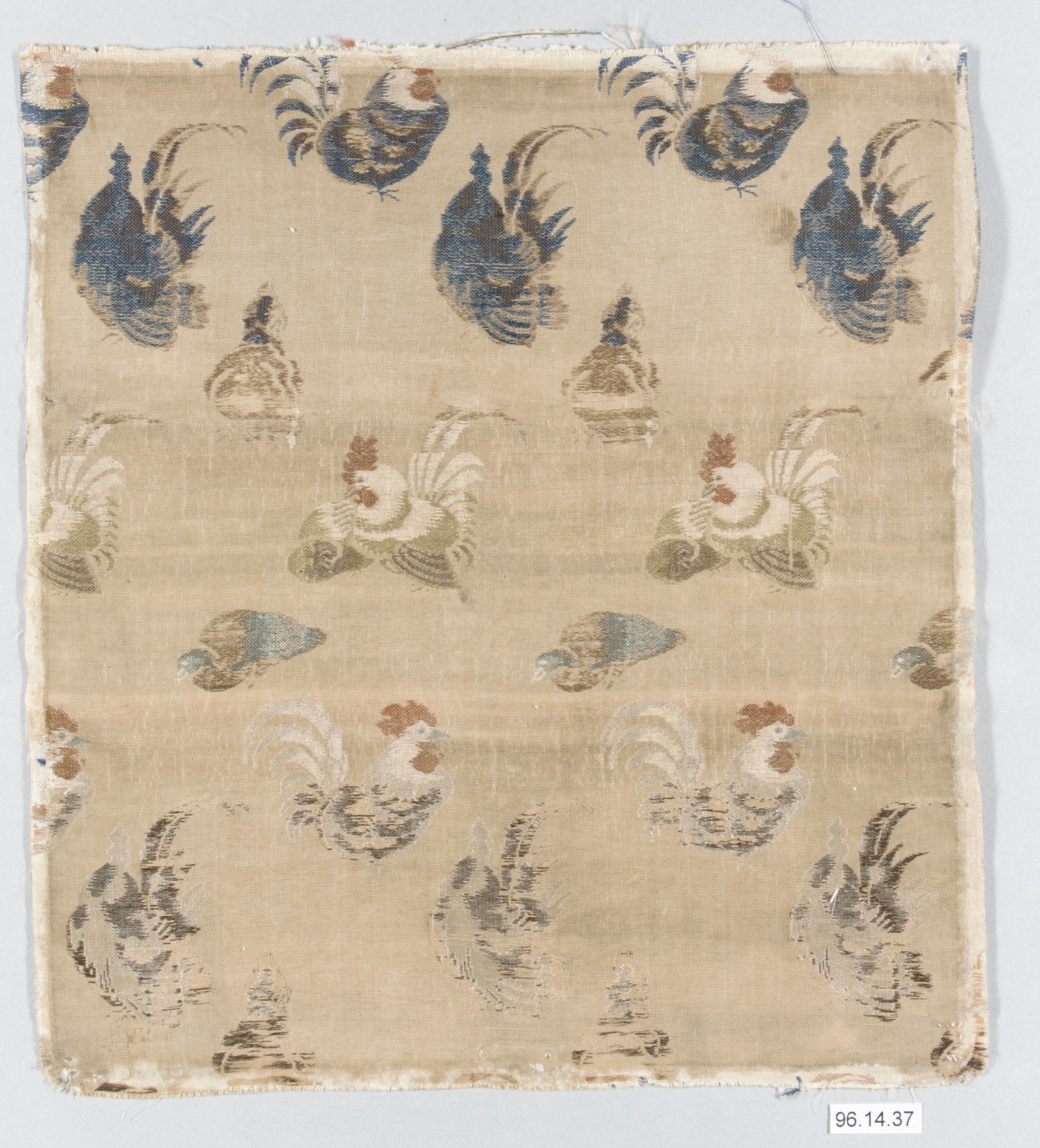 Antique Rooster Pattern Textile Fragment