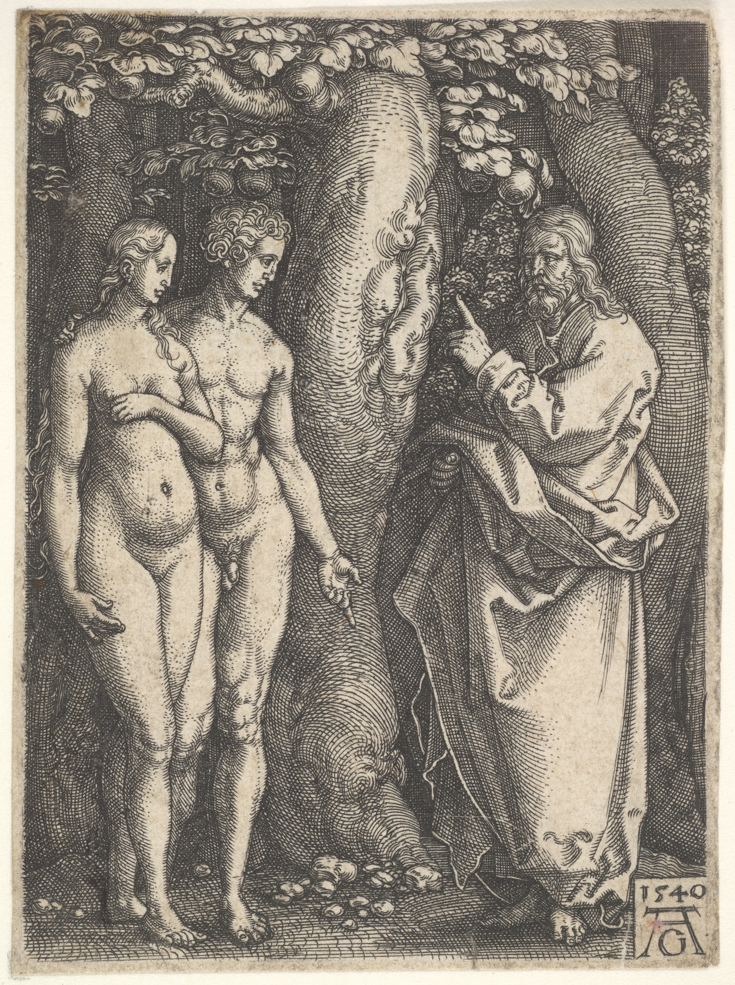 God Instructing Adam and Eve 1540 Engraving