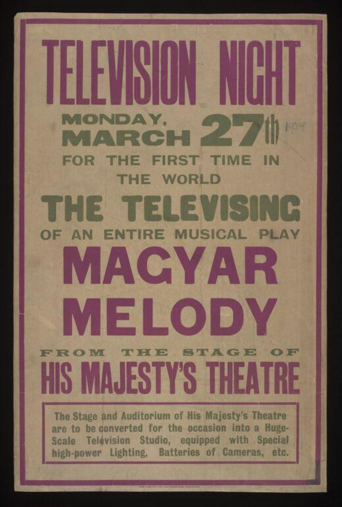 1934 First Televised Musical Play Poster