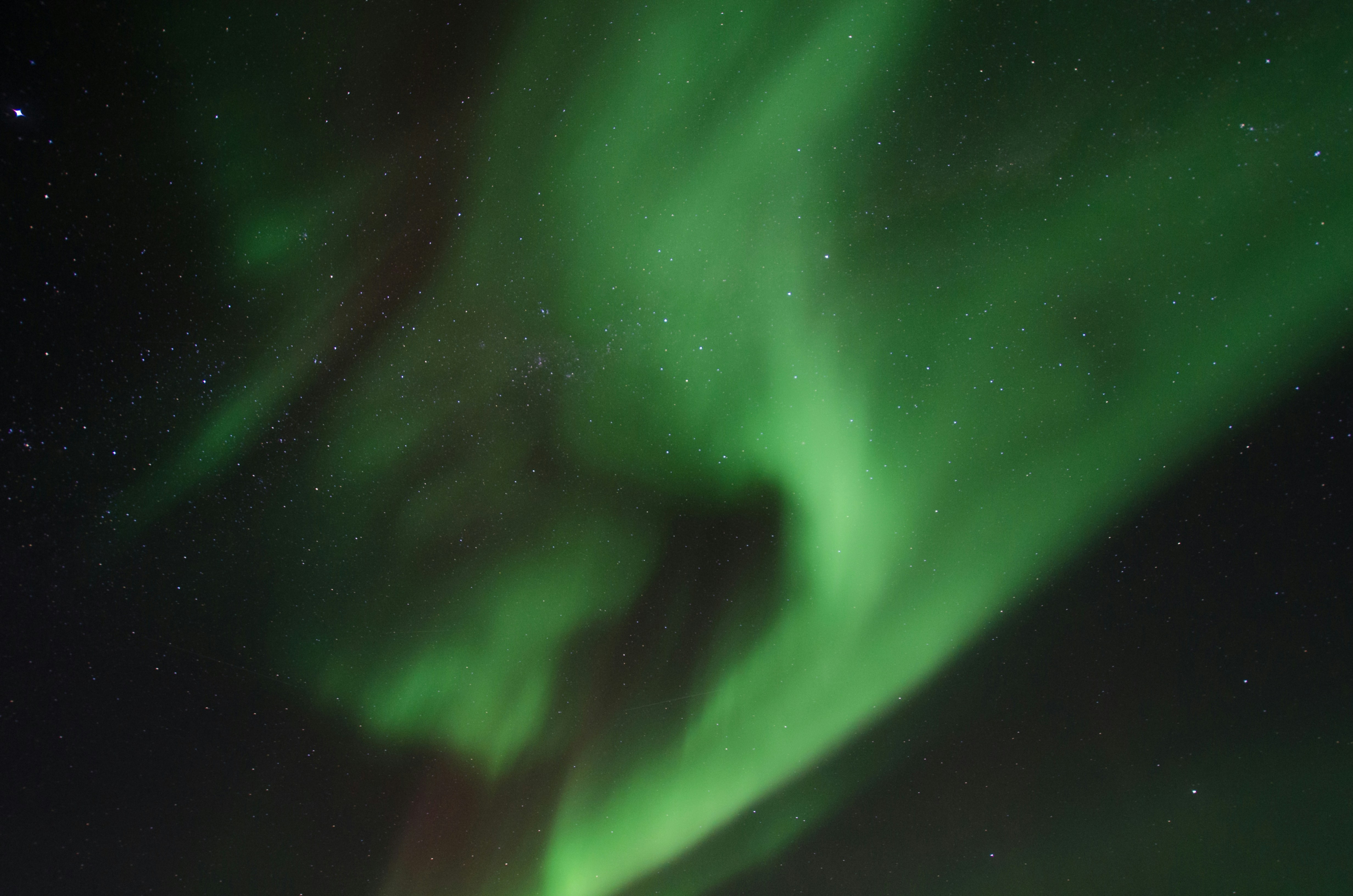 Green Aurora in Starry Night Sky