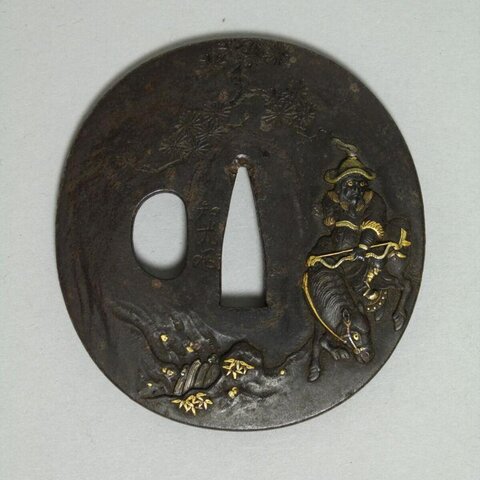 Carved Iron Horseman Sword Tsuba