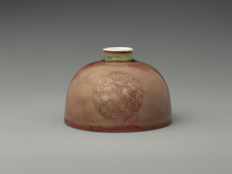 Antique Red Glazed Carved Porcelain Water Pot