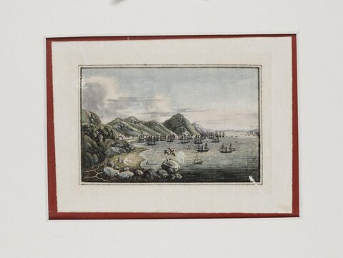 Antique Coastal Harbor with Sailing Ships