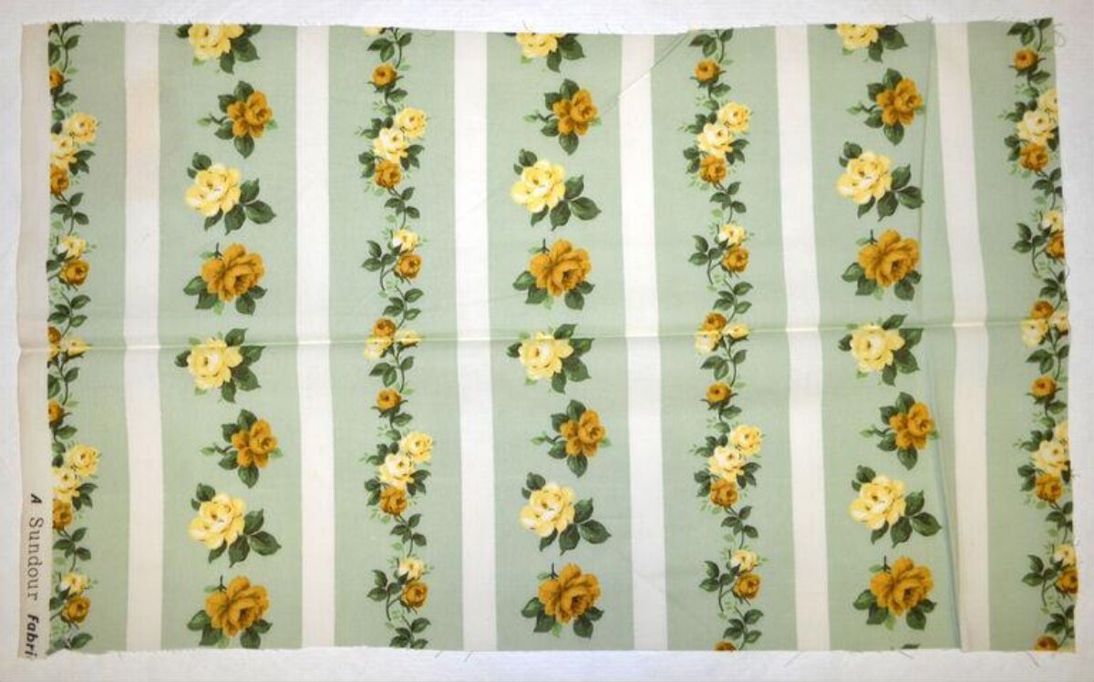 Yellow Rose Striped Print Fabric