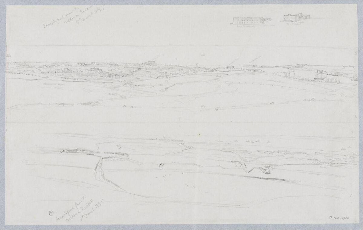 Panoramic Coastal Town Pencil Sketch