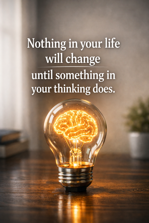 Motivational Quote with Glowing Brain Lightbulb