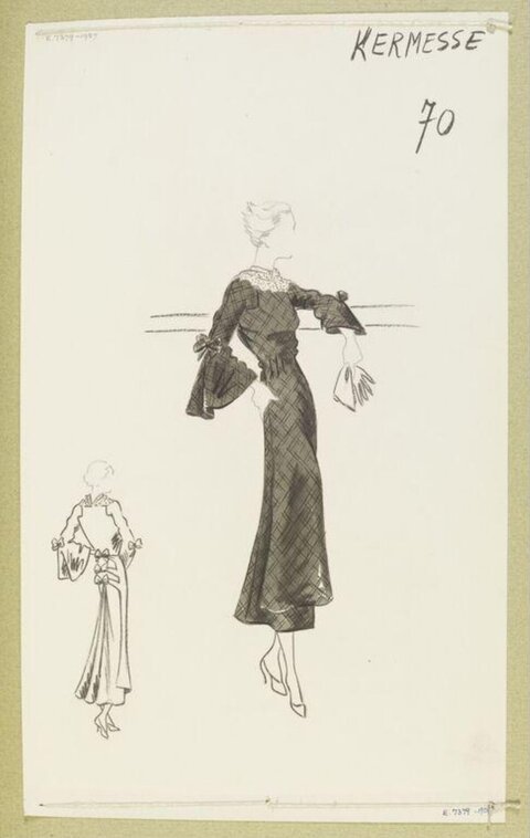 Vintage Fashion Dress Design Sketch