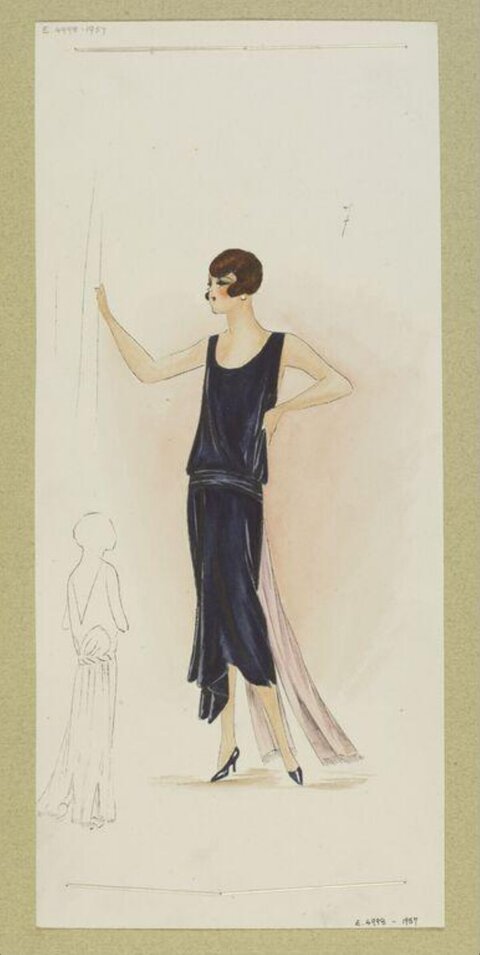 1920s Dark Evening Dress Fashion Sketch