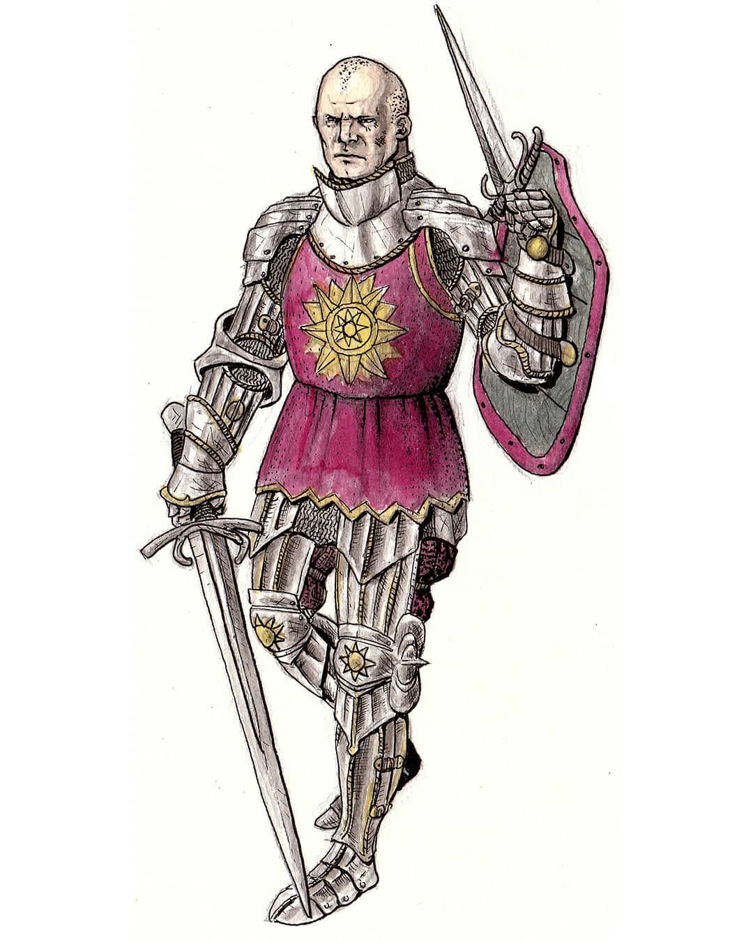 Hand-Drawn Sun Emblem Knight