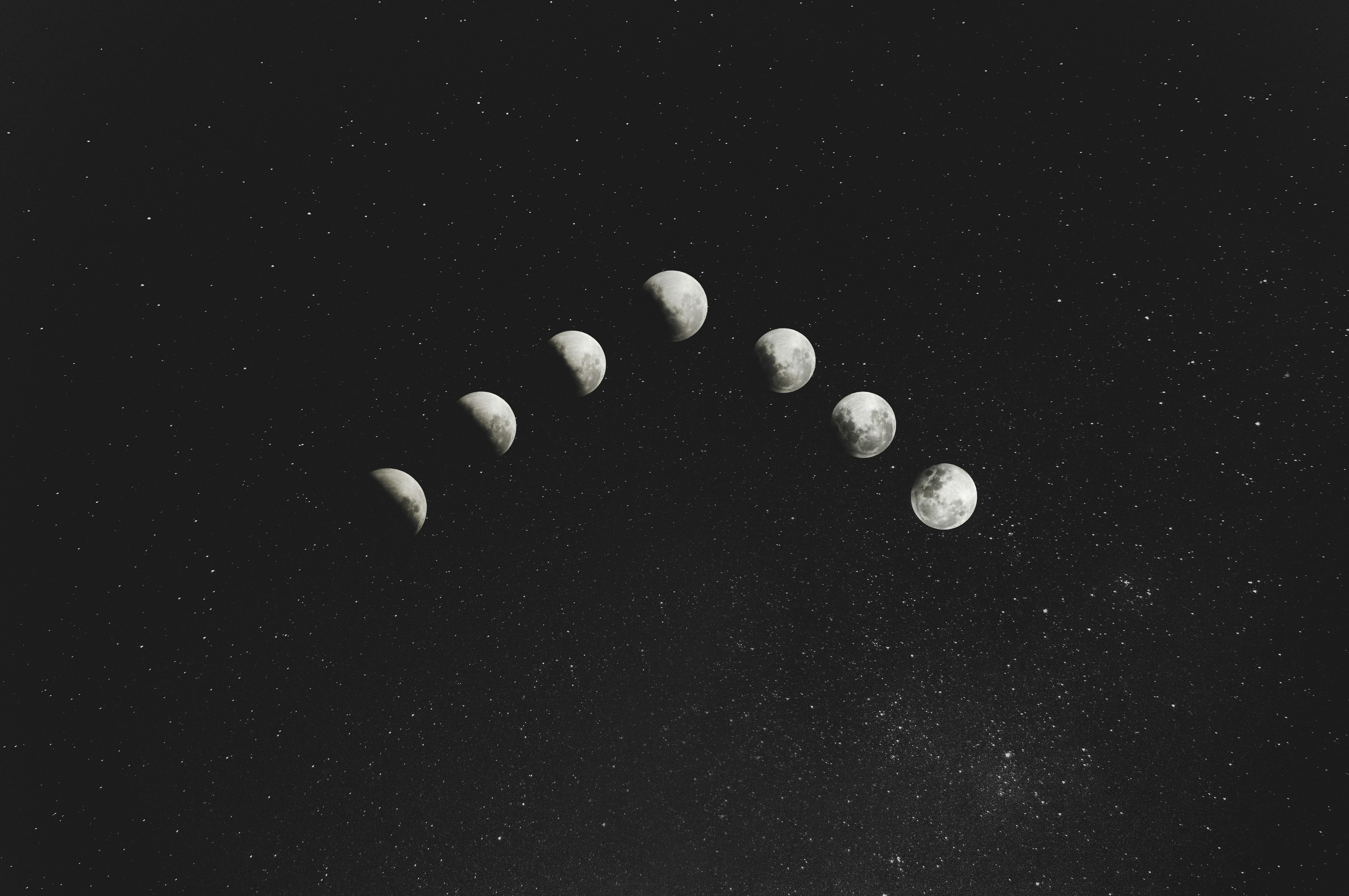 Moon Phases in Starry Night Sky