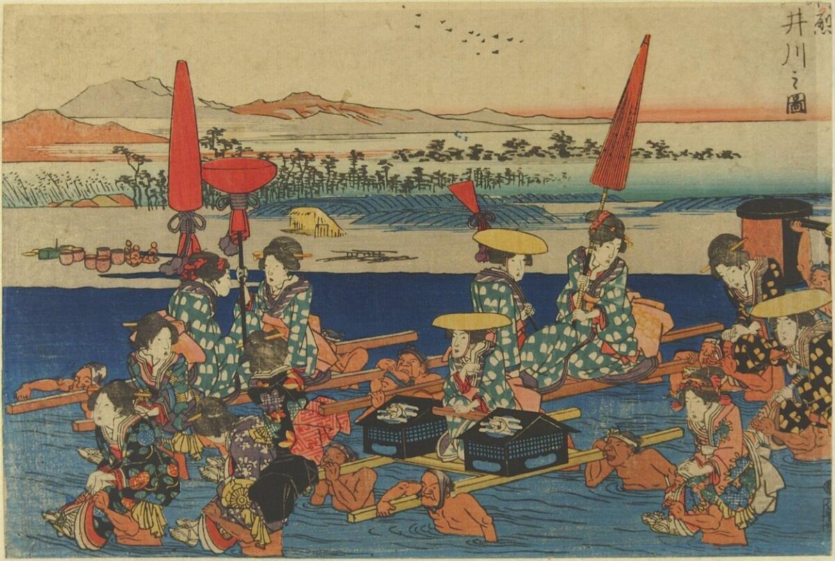 Ikawa River Crossing Ukiyo-e