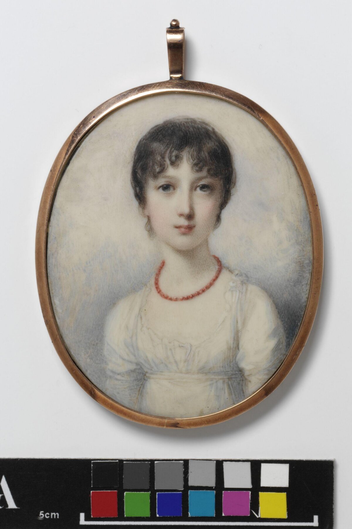 Oval Miniature Portrait Pendant of a Young Woman