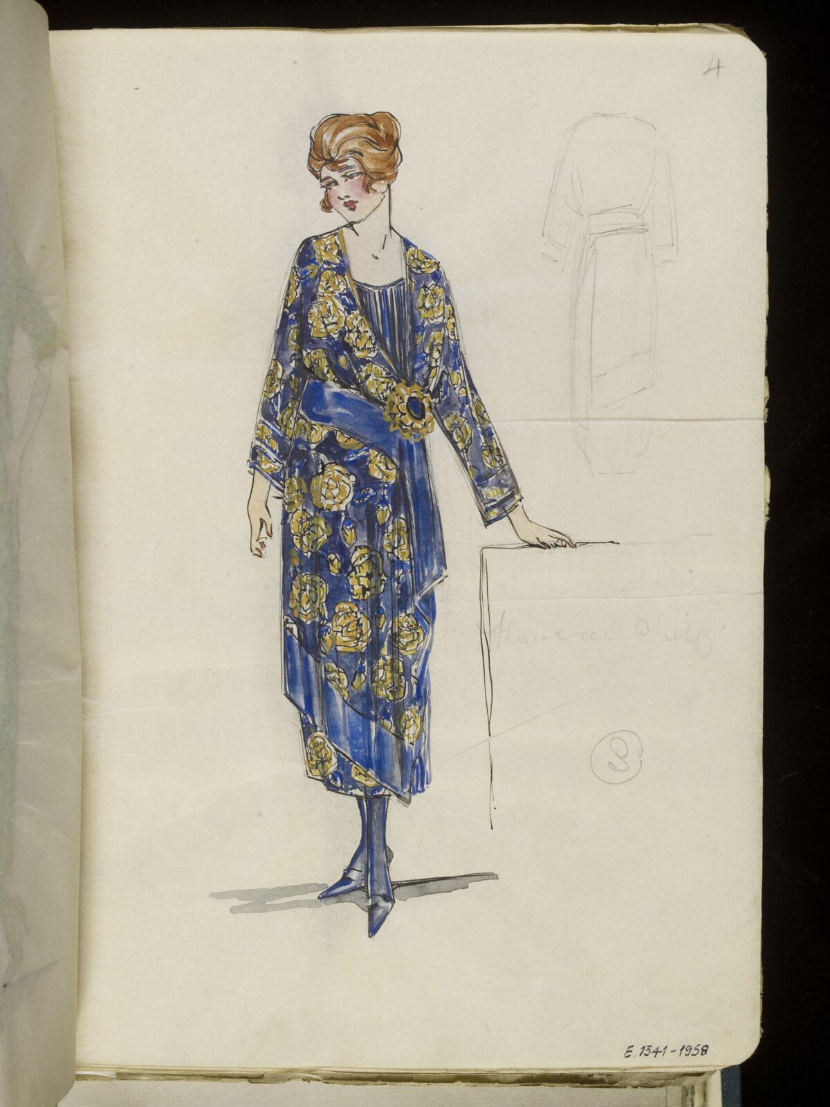 Vintage Floral Dress Fashion Sketch