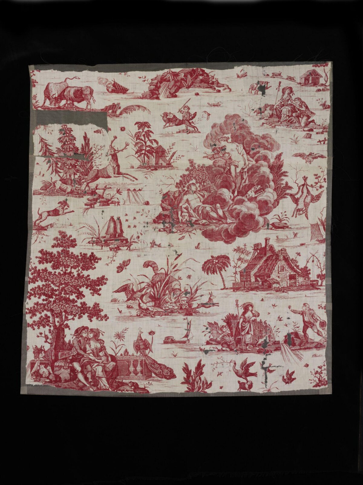 Red Toile Scenic Printed Textile