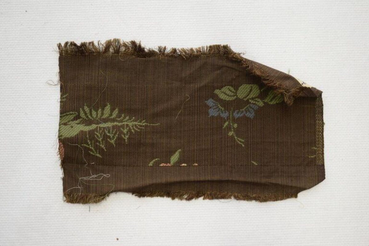 Antique Brown Floral Pattern Fabric Fragment