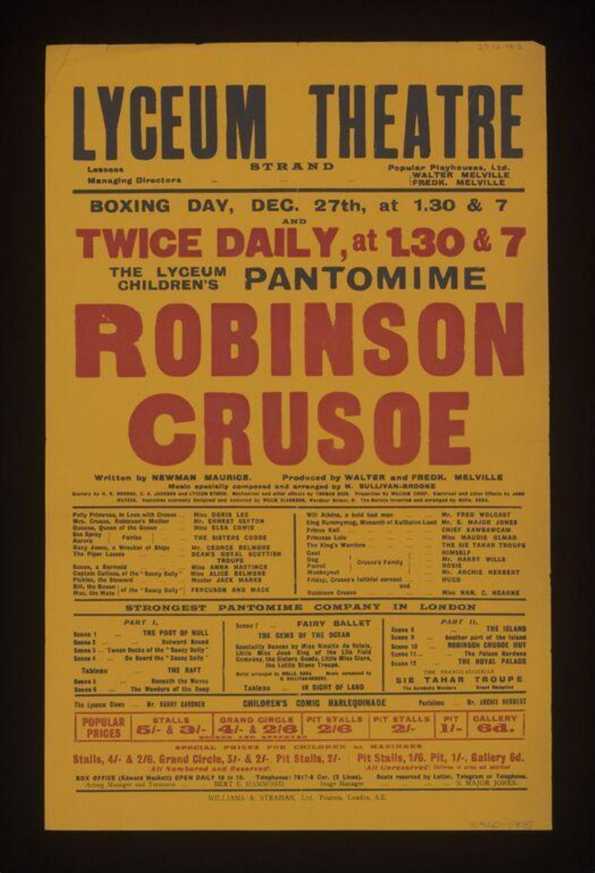 Lyceum Theatre Robinson Crusoe Pantomime Poster