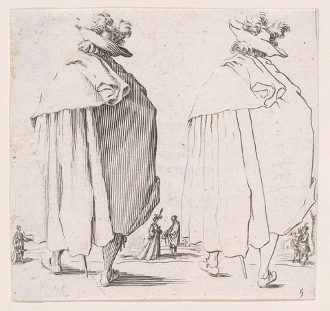 Two Men from Behind Antique Ink Sketch