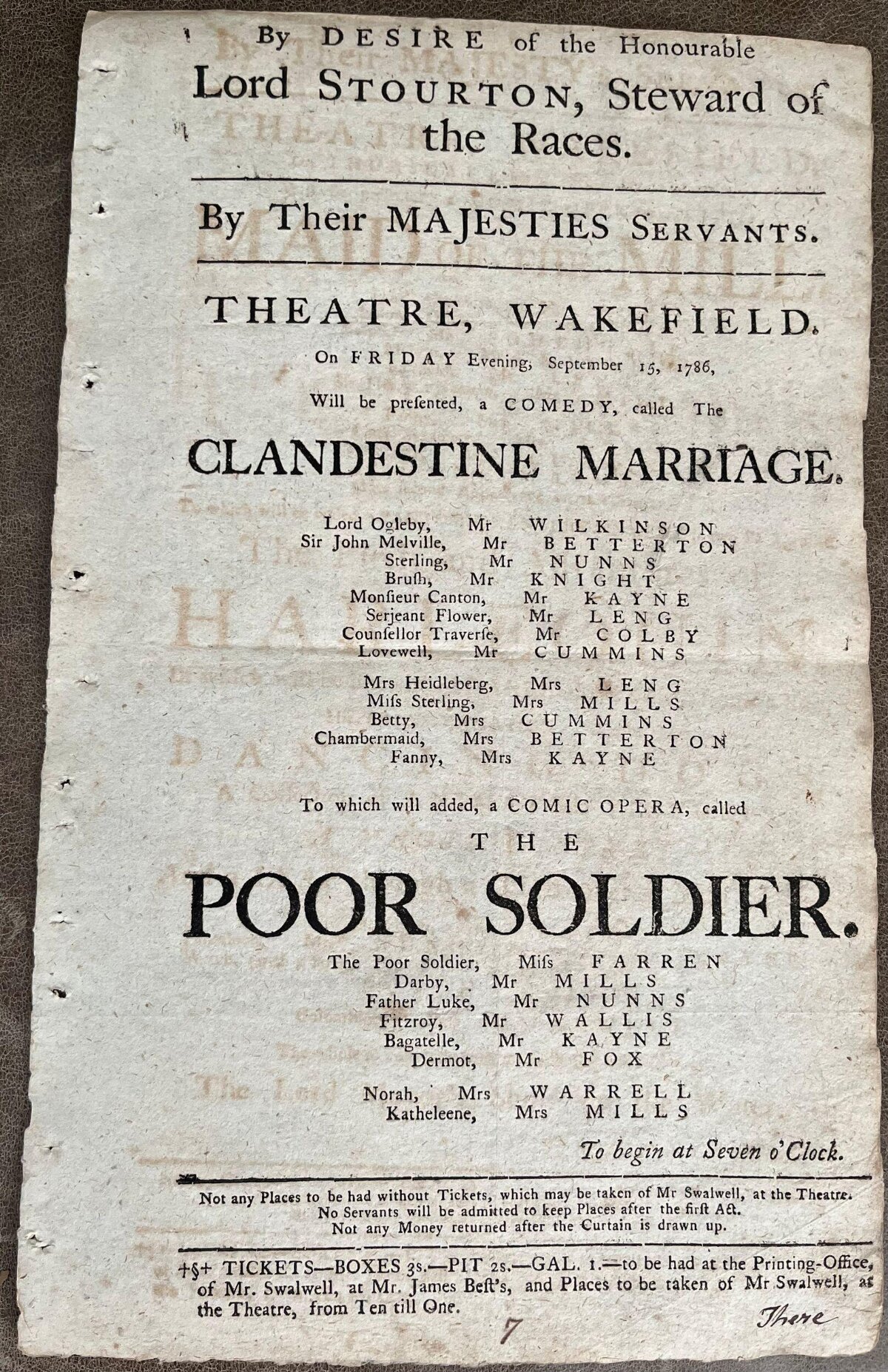 1786 Wakefield Theatre Playbill