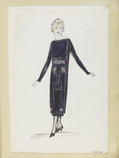Vintage Navy Dress Fashion Sketch