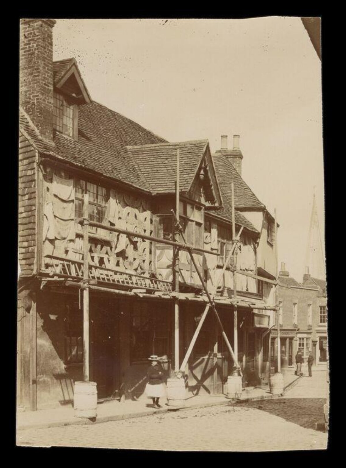 Vintage Street with Scaffolded Historic Houses