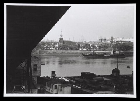 Vintage Black and White Riverfront View