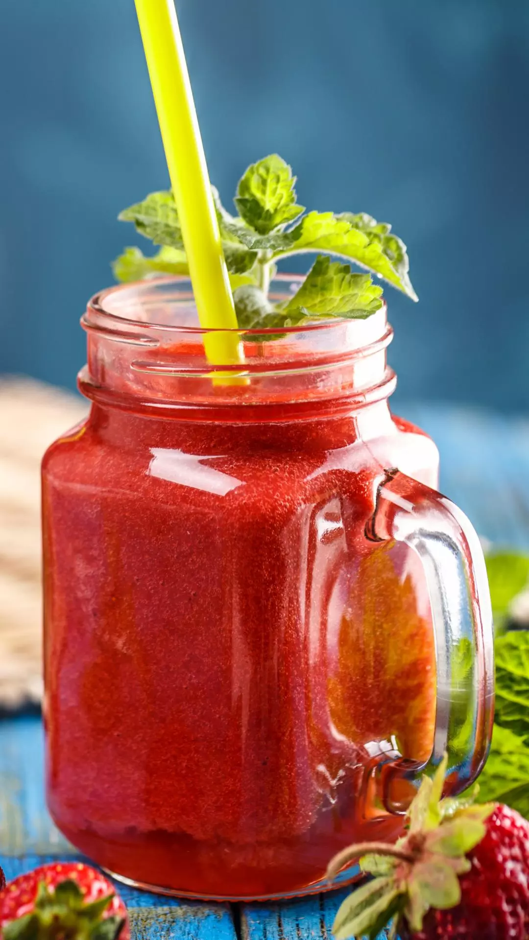 Fresh Strawberry Smoothie in Jar
