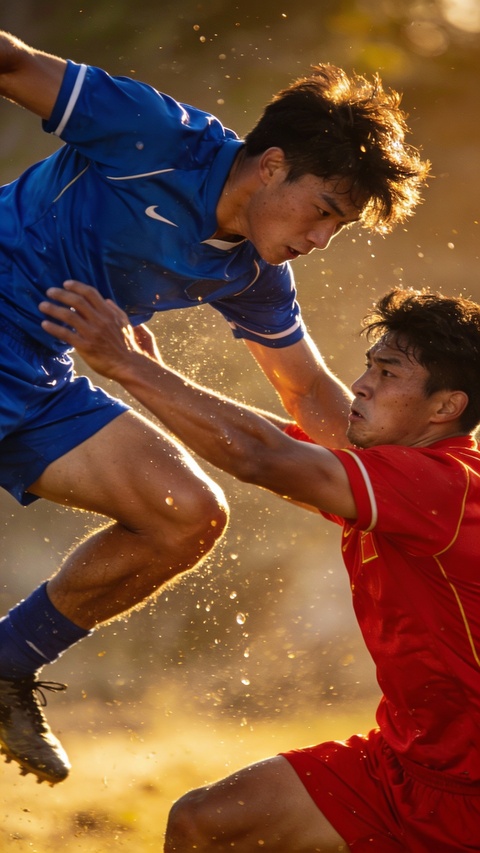 Two Soccer Players Competing on Field