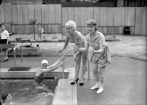 Three Women at Outdoor Swimming Pool