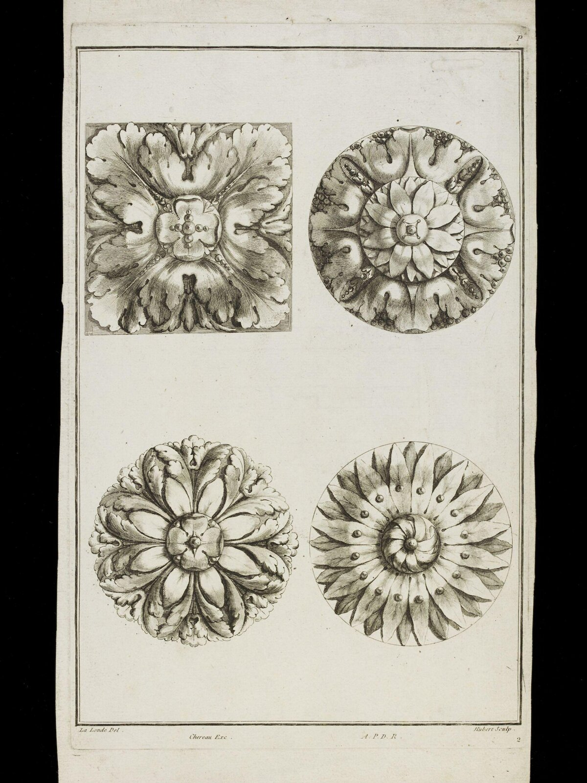 Four Antique Ornamental Rosette Engravings