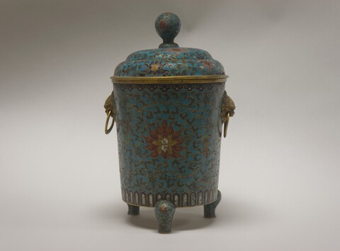Antique Cloisonne Covered Tripod Jar