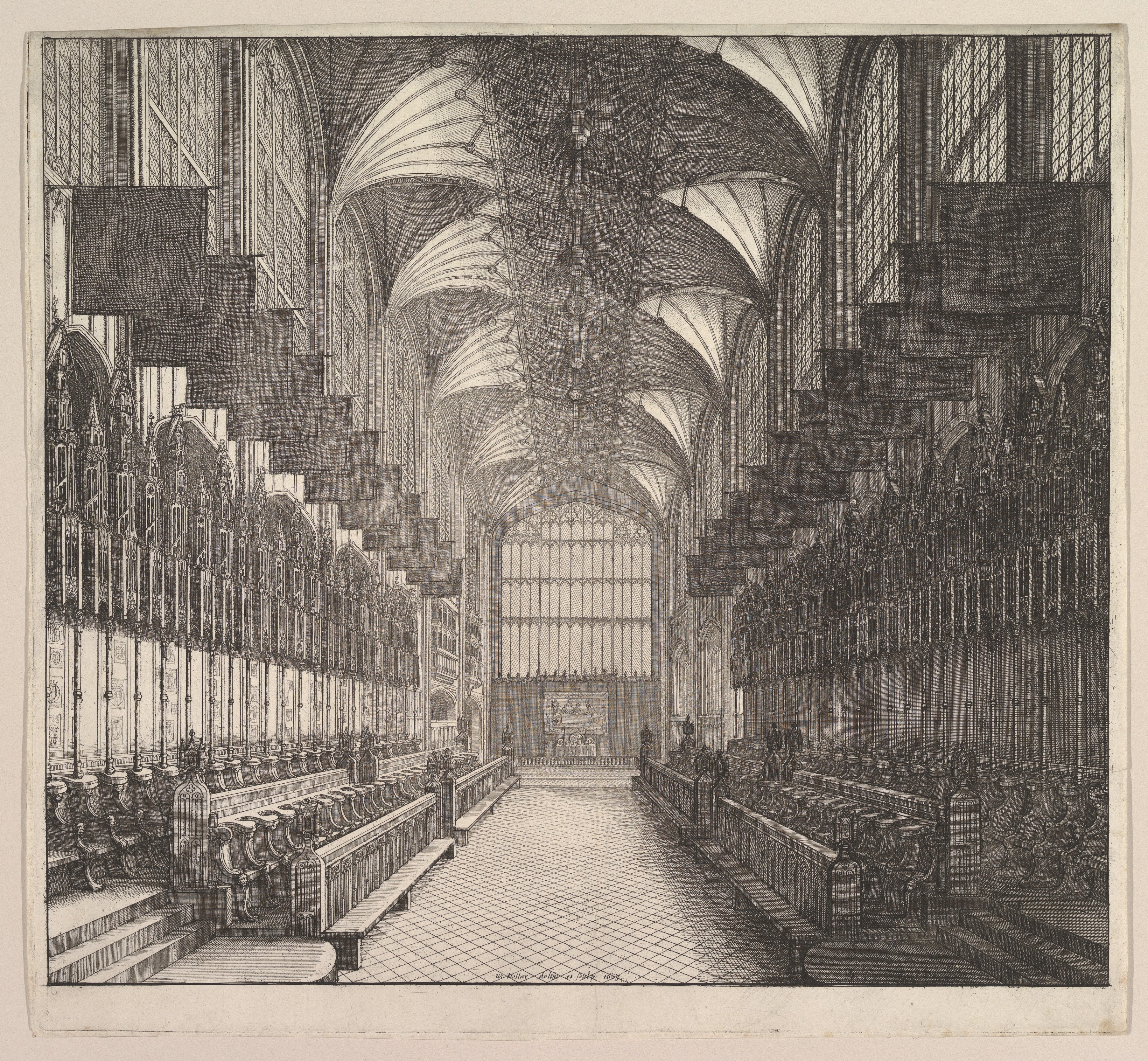 Gothic Chapel Interior Engraving