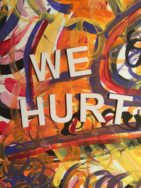 Abstract Painting With WE HURT Text