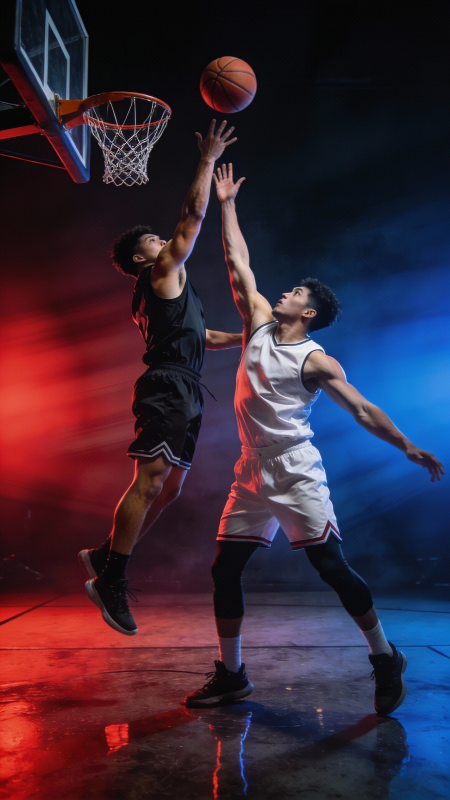 Two Basketball Players Competing For A Shot