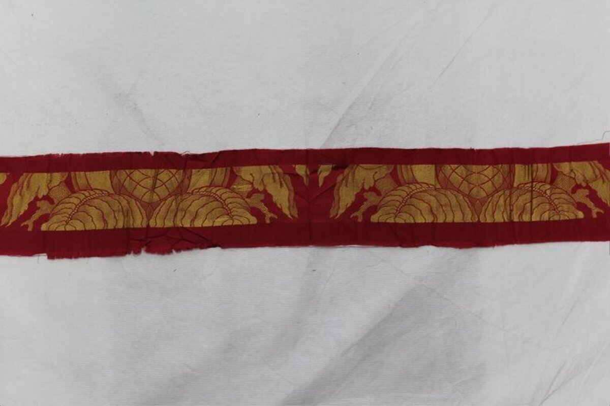 Red Gold Patterned Textile Border Fragment
