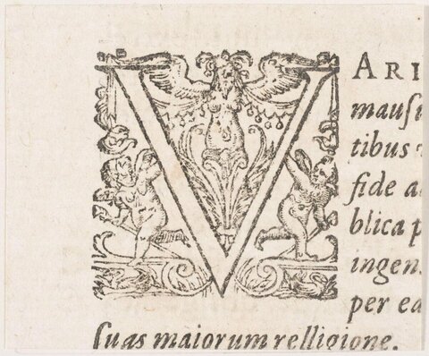 Ornate Decorated Initial V Woodcut
